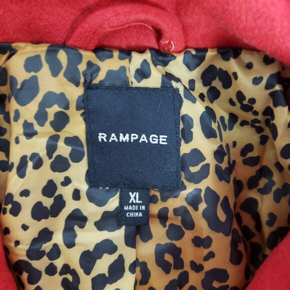 Rampage Womens Peacoat Size XL Red Toggle Full Zip Pockets Animal Print Lining - Picture 9 of 12
